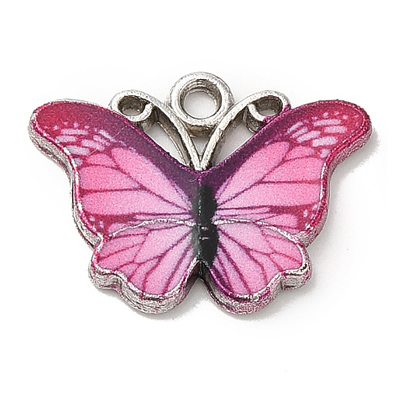 ECH03-PNK-2 - Pink Enamel Butterfly charm/pendant - platinum 